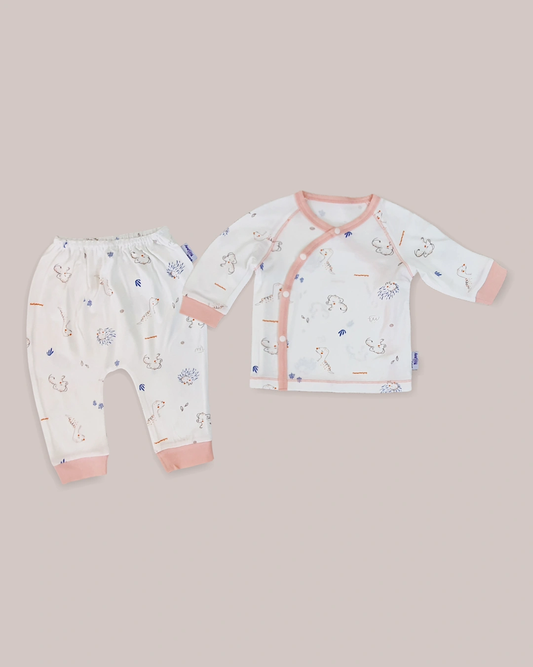 Bộ tay dài cài chéo in họa tiết BabyMommy màu trắng - Viền màu ngẫu nhiên 3