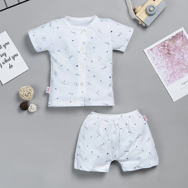 Bộ tay ngắn in sao băng xanh IQ Baby màu trắng 1