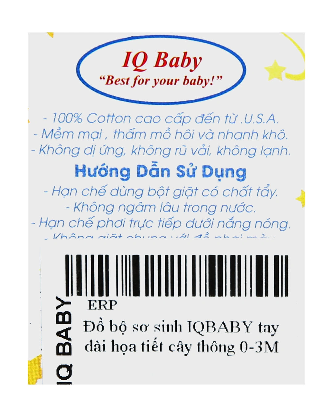 Bộ tay dài họa tiết cây thông IQ Baby màu trắng 12