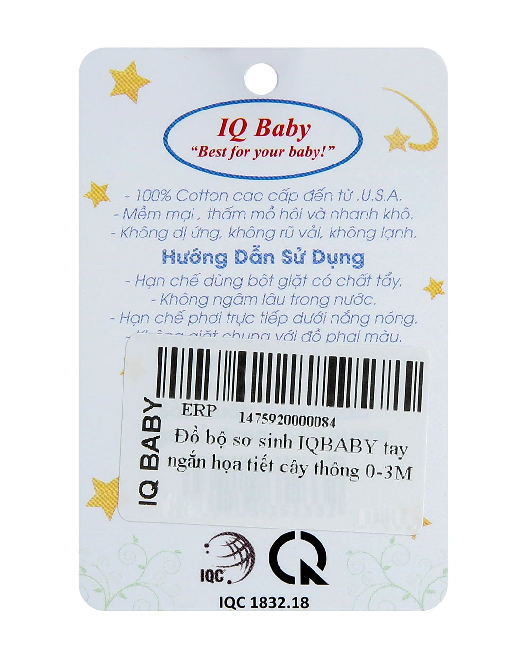 Bộ tay ngắn in cây thông IQ Baby màu trắng 11