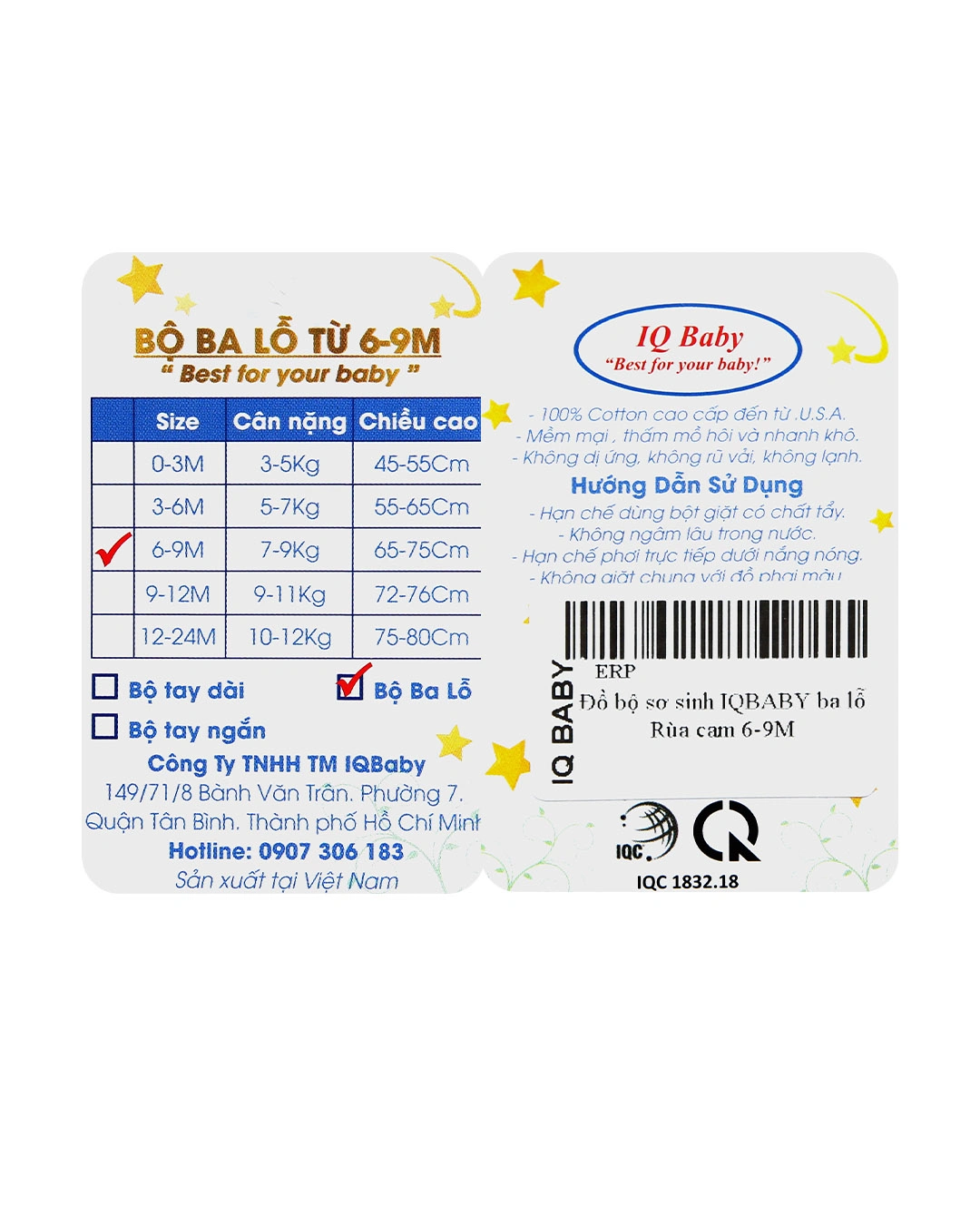 Bộ sát nách in hình rùa IQ Baby màu trắng 10