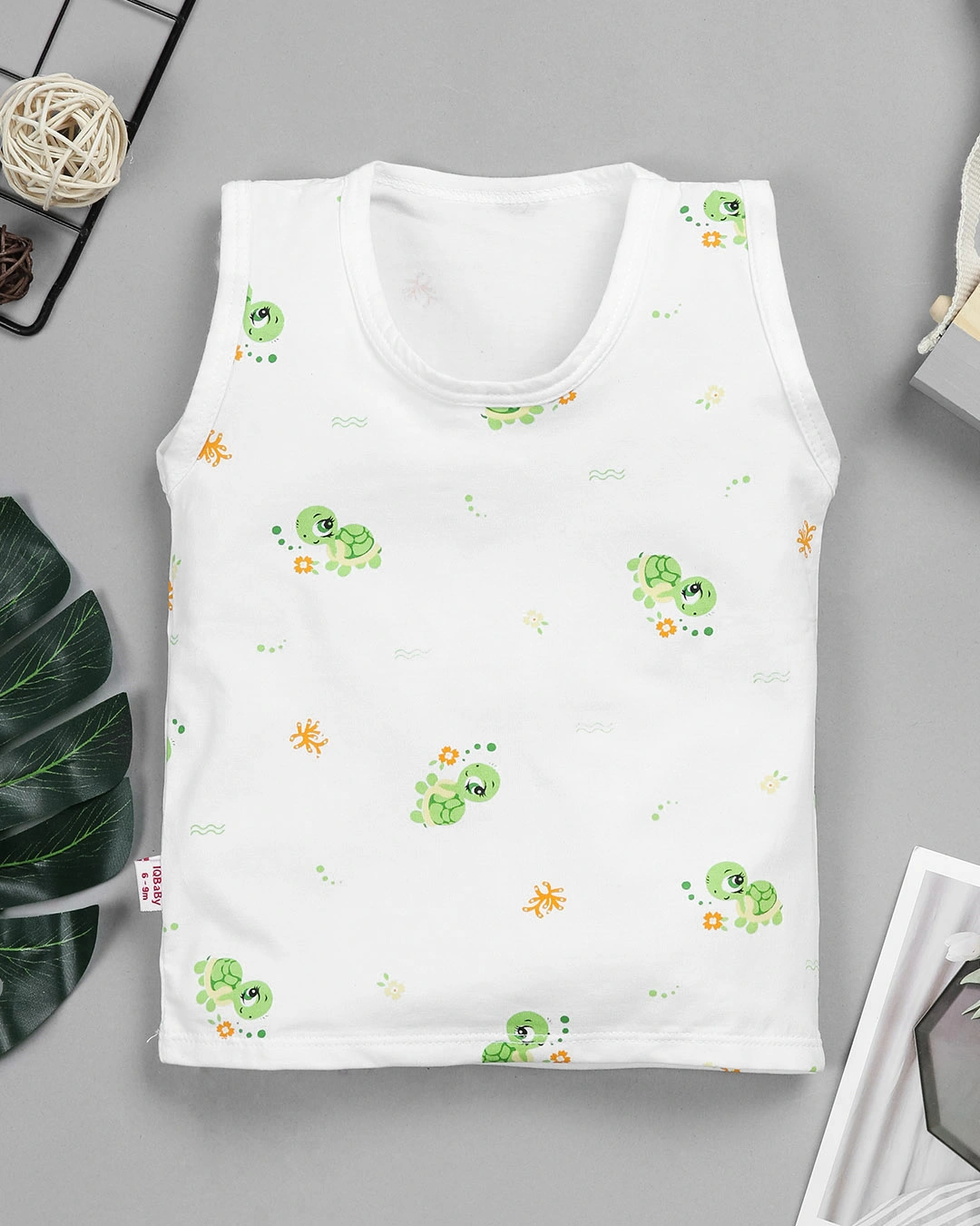 Bộ sát nách in hình rùa IQ Baby màu trắng 2