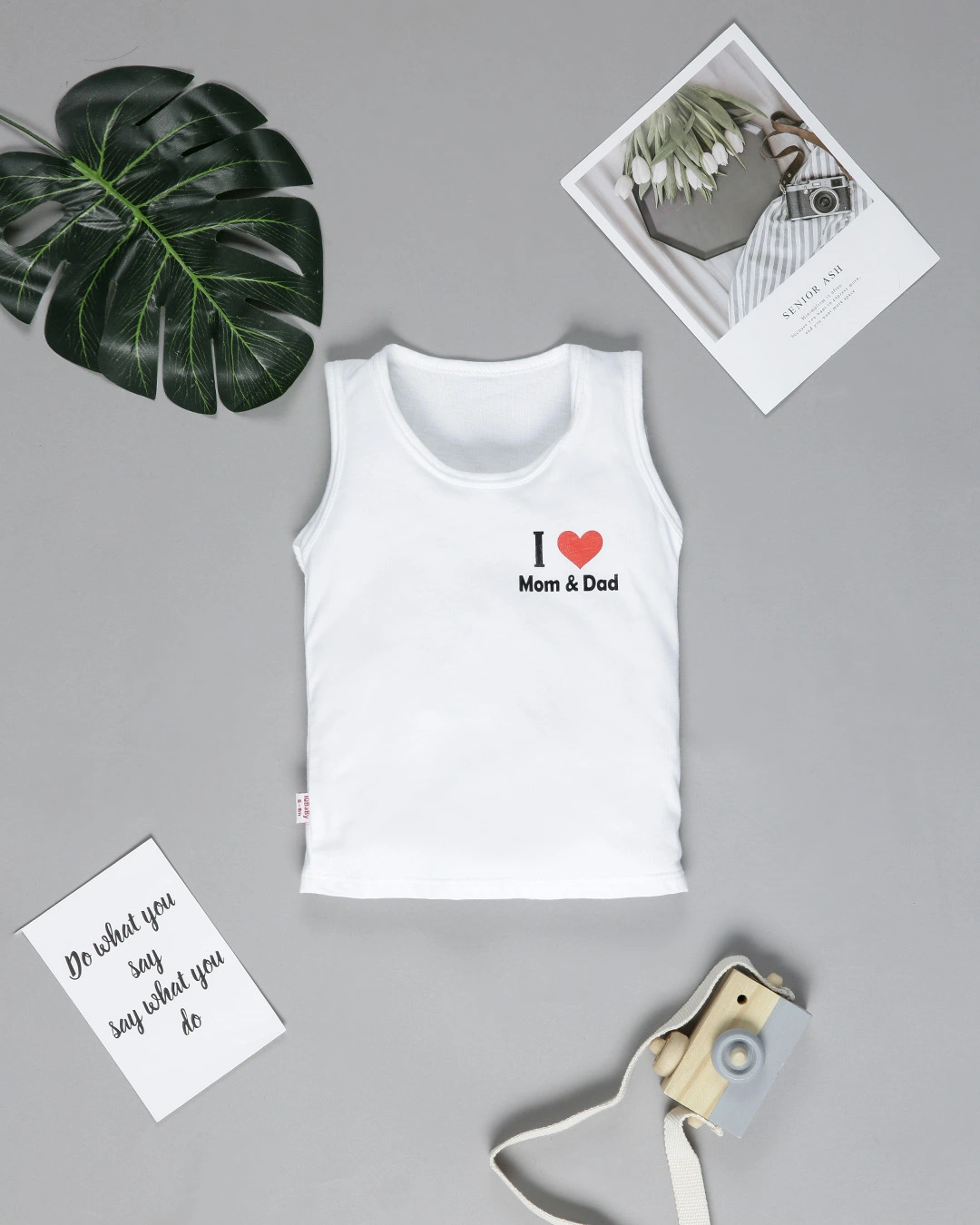 Bộ sát nách in chữ I LOVE MOM&DAD IQ Baby màu trắng 5