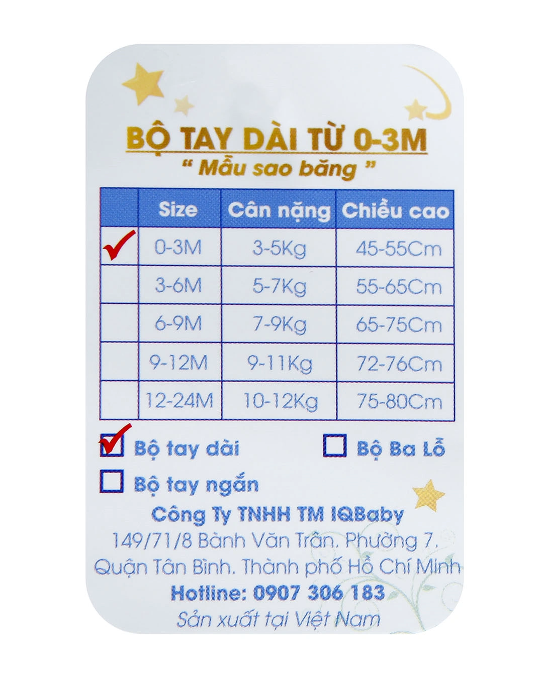 Bộ tay dài in sao băng xanh IQ Baby màu trắng 12