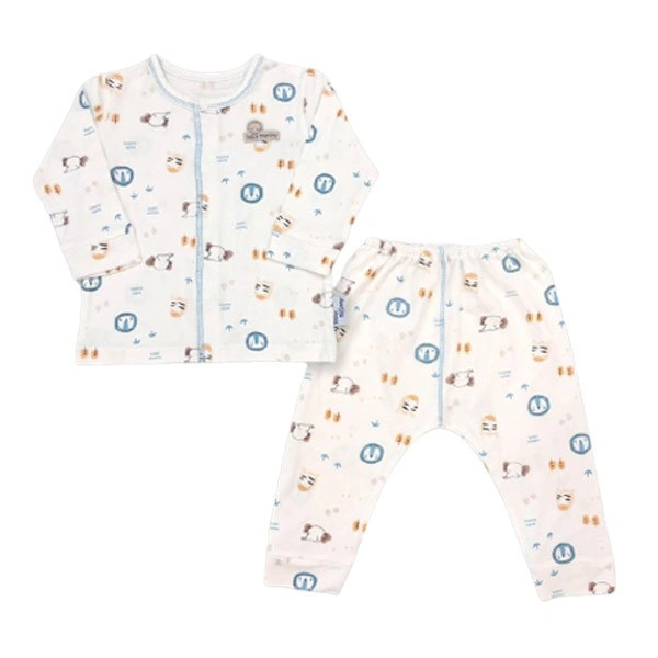 Bộ tay dài cài giữa BabyMommy màu trắng - xanh dương 1