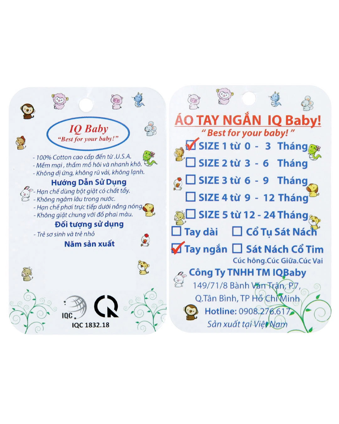 Combo 2 áo tay ngắn in cá heo xanh và em bé IQ Baby màu trắng 14