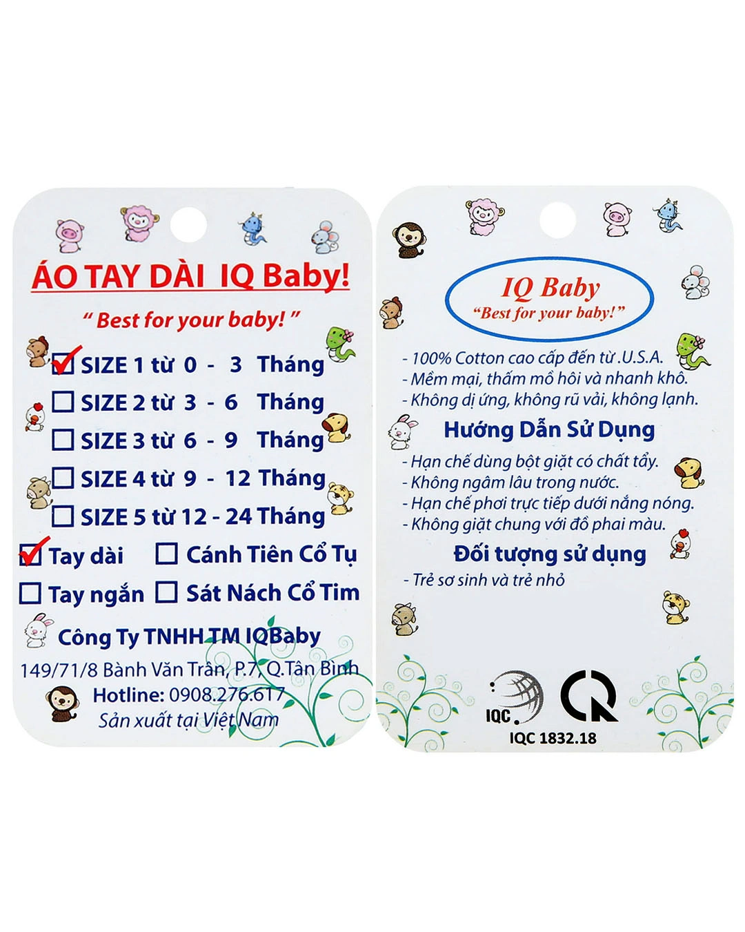 Combo 2 áo tay dài in cá heo xanh và em bé IQ Baby màu trắng 14