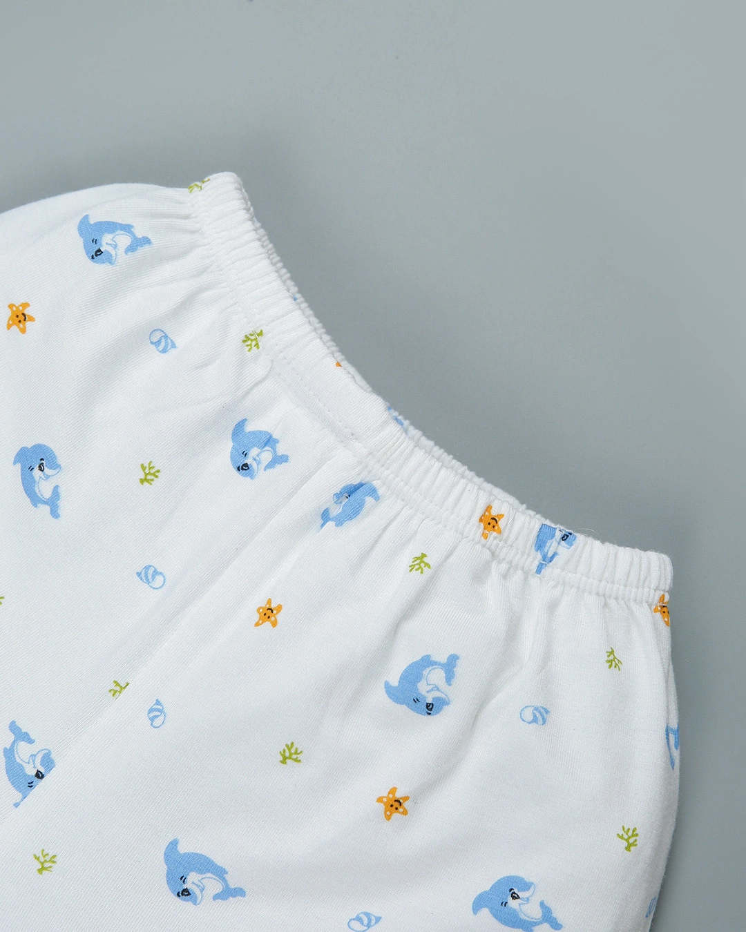 Set bộ tay dài in cá heo xanh IQ Baby 0 - 3 tháng màu trắng 9