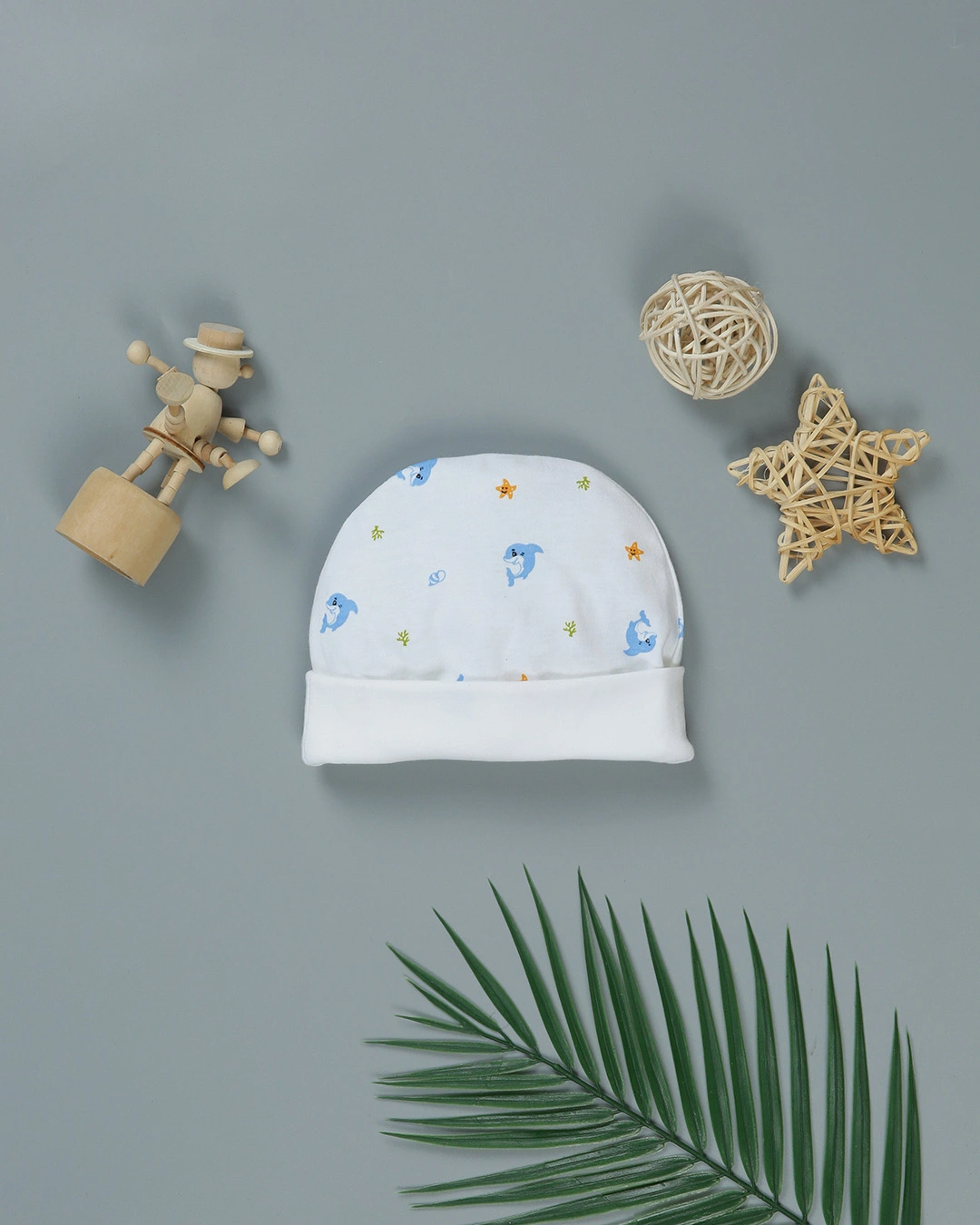 Set bộ tay dài in cá heo xanh IQ Baby 0 - 3 tháng màu trắng 12