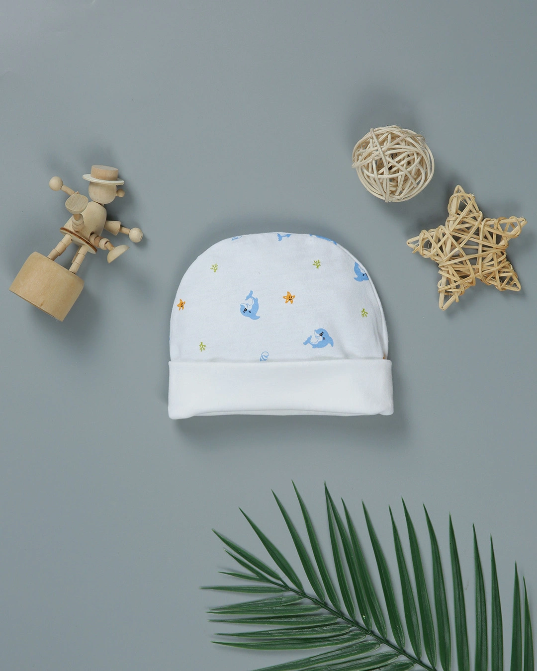 Set bộ tay dài in cá heo xanh IQ Baby 0 - 3 tháng màu trắng 13