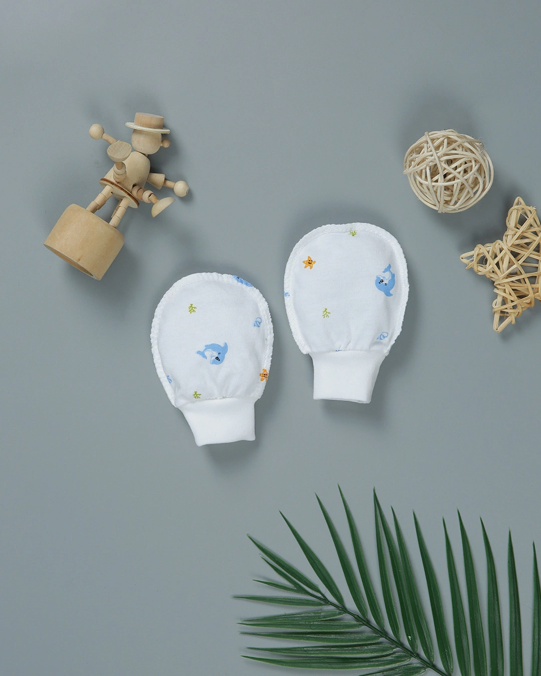 Set bộ tay dài in cá heo xanh IQ Baby 0 - 3 tháng màu trắng 15