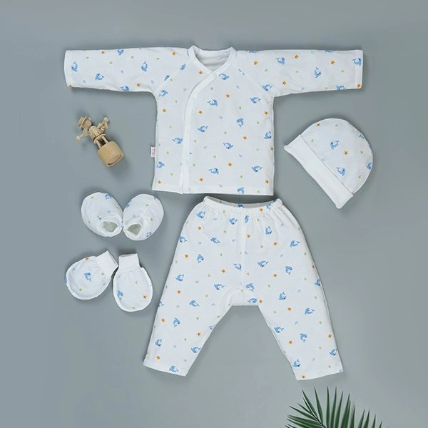 Set bộ tay dài in cá heo xanh IQ Baby 0 - 3 tháng màu trắng 1