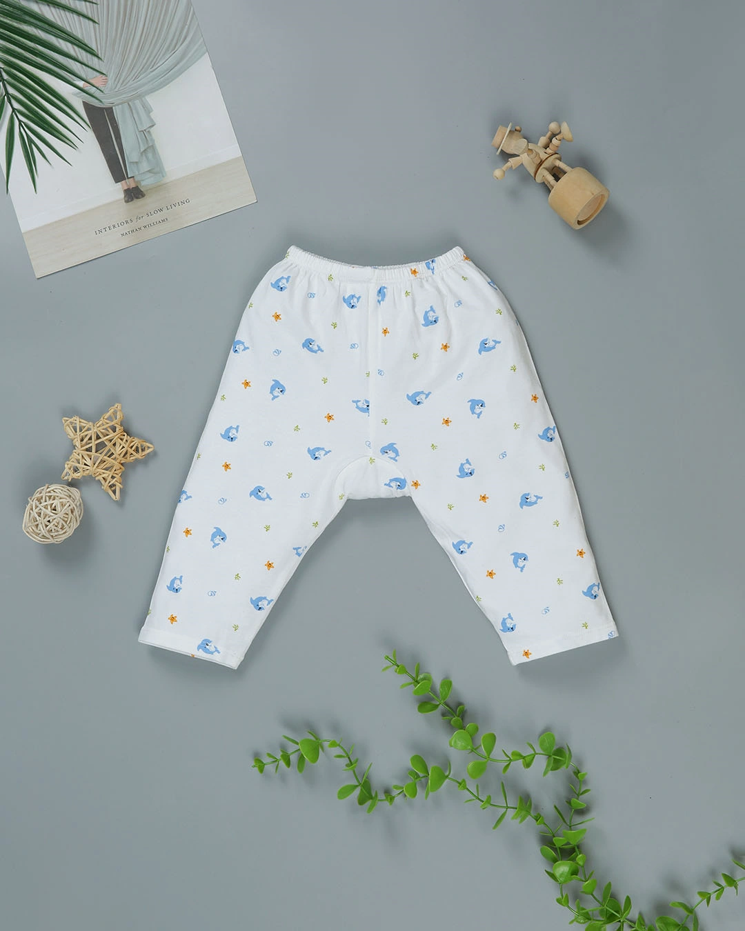 Set bộ tay dài in cá heo xanh IQ Baby 0 - 3 tháng màu trắng 7