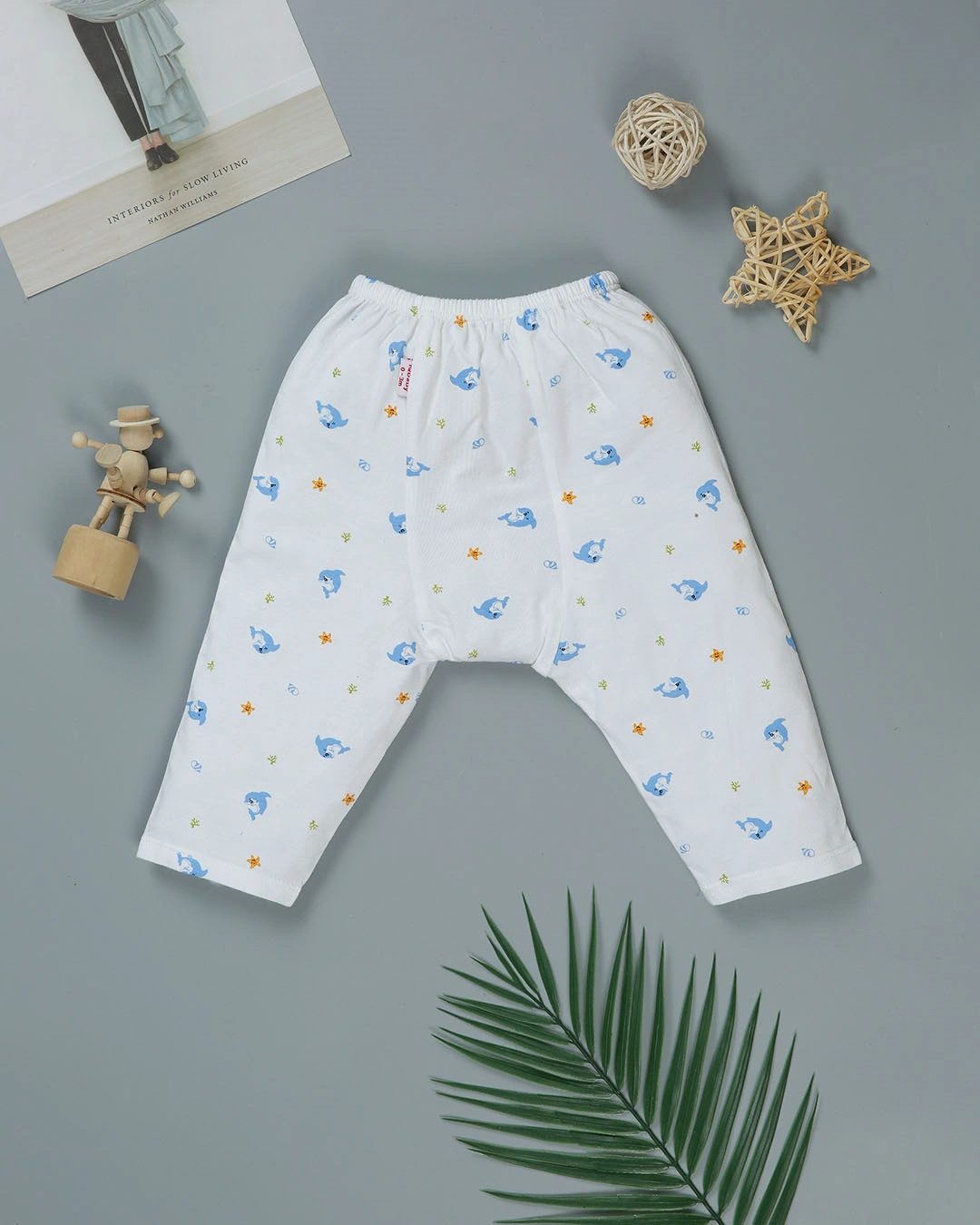 Set bộ tay dài in cá heo xanh IQ Baby 0 - 3 tháng màu trắng 8