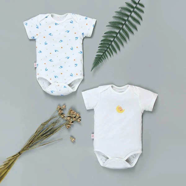 Combo 2 bodysuit tay ngắn in cá heo xanh và em bé IQ Baby màu trắng 1
