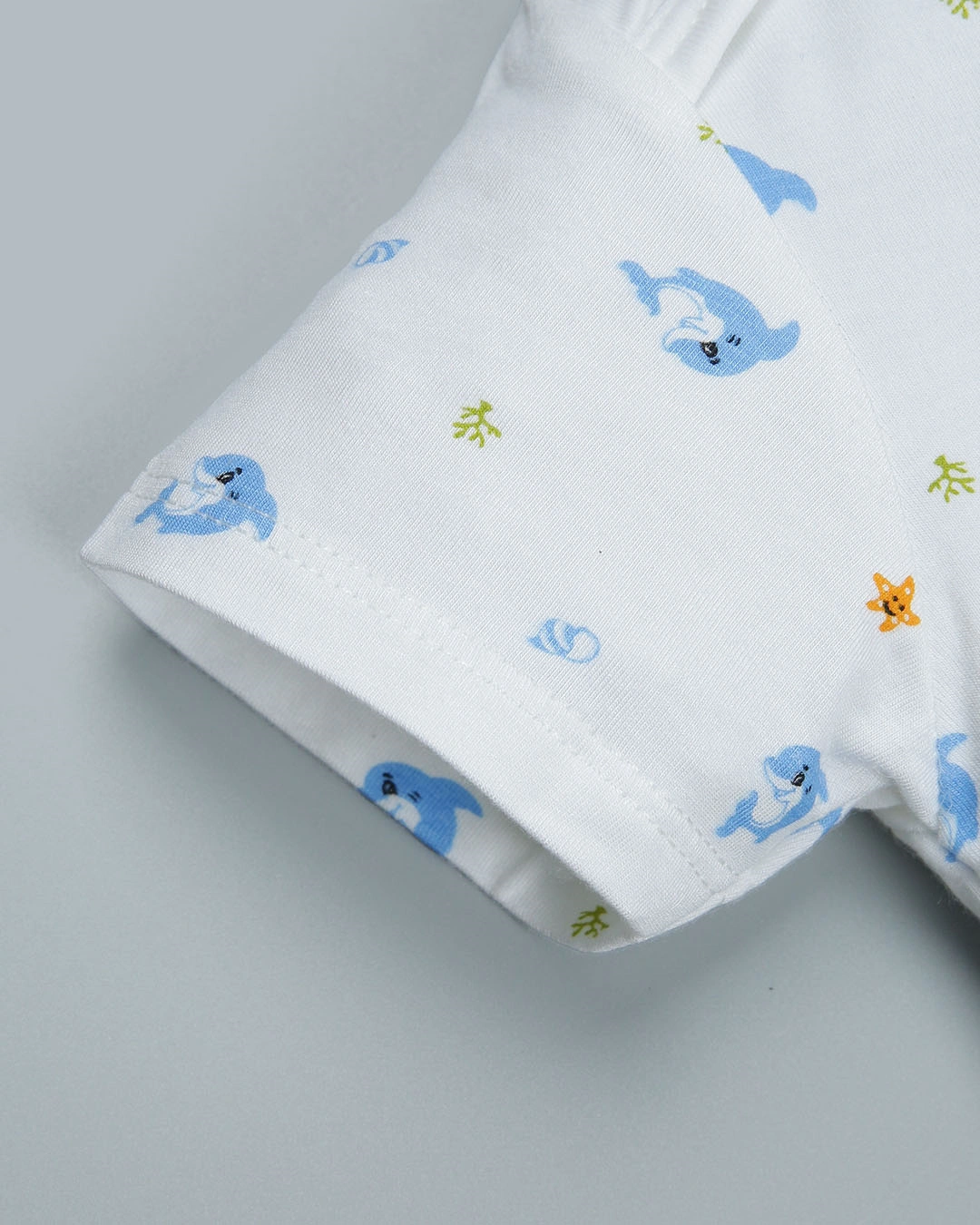 Combo 2 bodysuit tay ngắn in cá heo xanh và em bé IQ Baby màu trắng 5