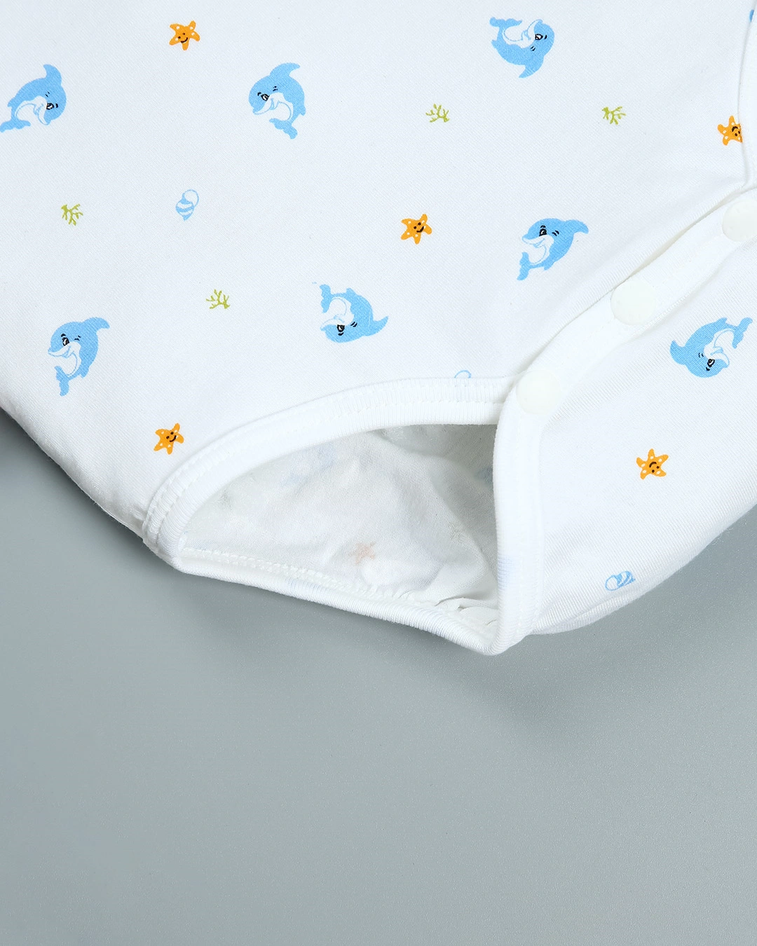 Combo 2 bodysuit tay ngắn in cá heo xanh và em bé IQ Baby màu trắng 7