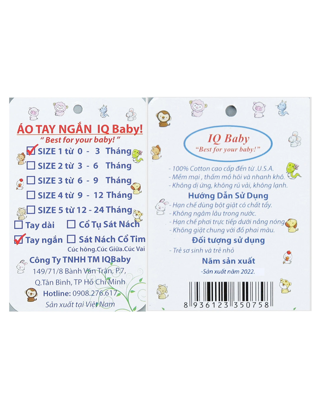 Combo 2 áo tay ngắn in cá heo xanh và em bé IQ Baby màu trắng 27