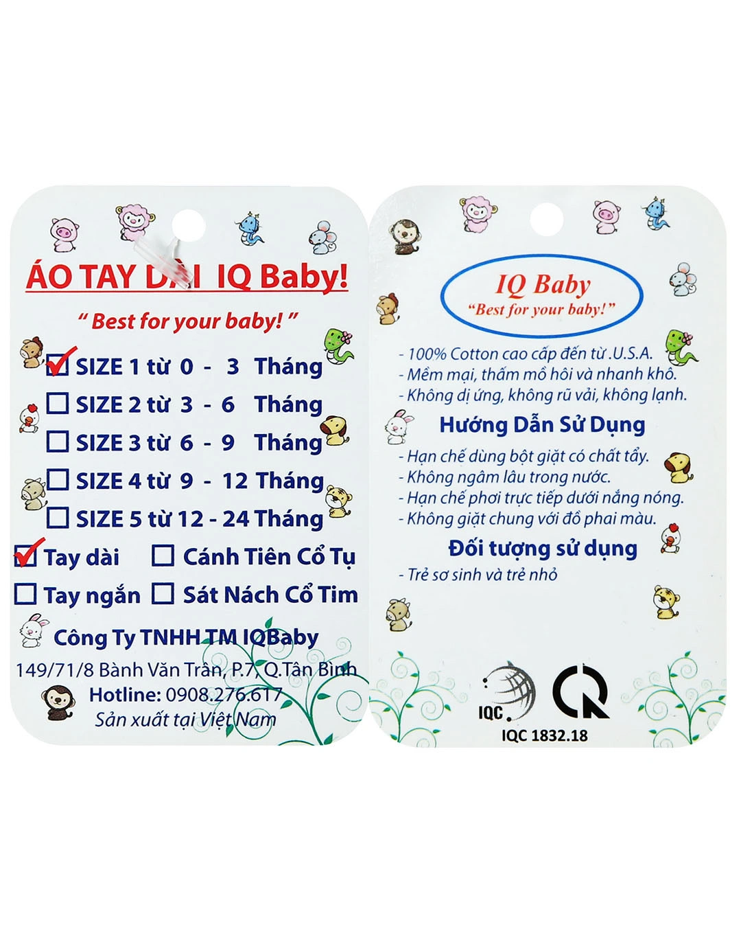 Combo 2 áo tay dài in cá heo xanh và em bé IQ Baby màu trắng 26