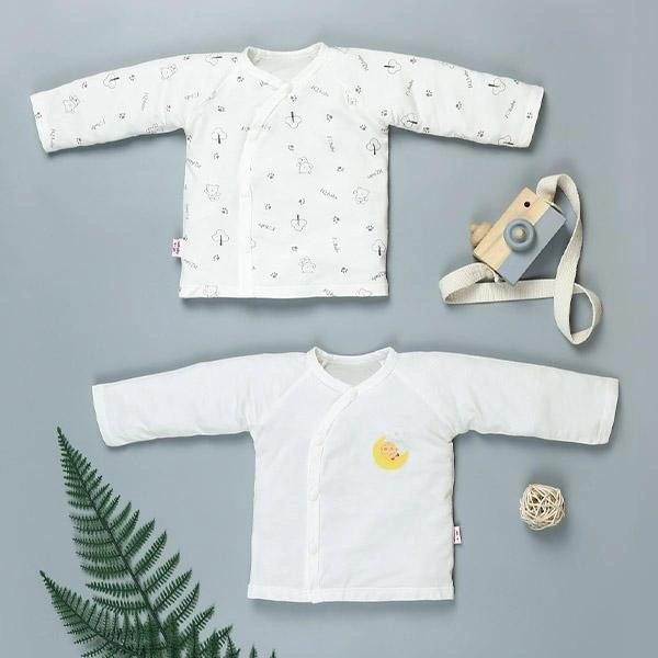 Combo 2 áo tay dài in cá heo xanh và em bé IQ Baby màu trắng 15