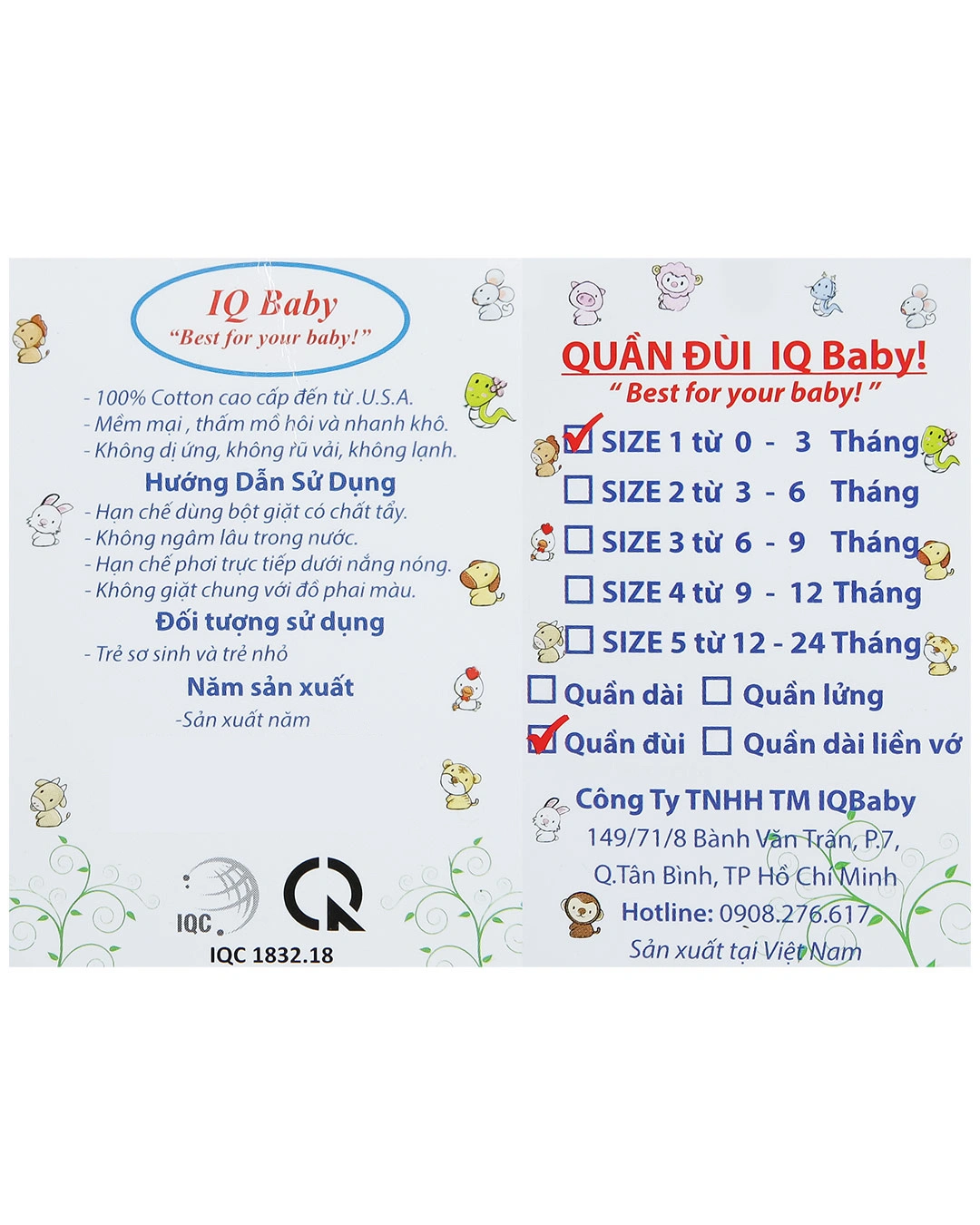 Combo 2 quần ngắn in cá heo xanh IQ Baby màu trắng 25