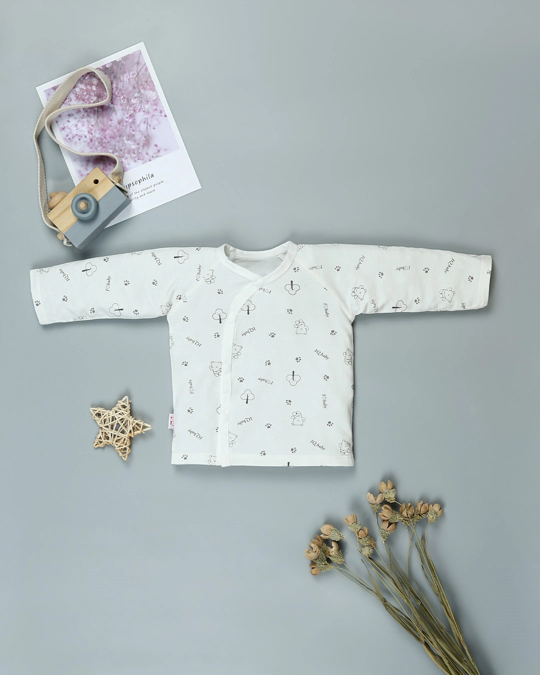 Set bộ tay dài in gấu xám IQ Baby 0 - 3 tháng màu trắng 2