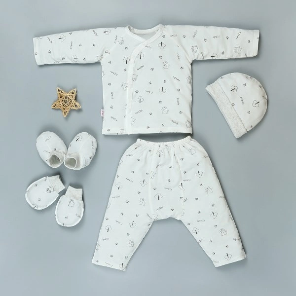 Set bộ tay dài in gấu xám IQ Baby 0 - 3 tháng màu trắng 1