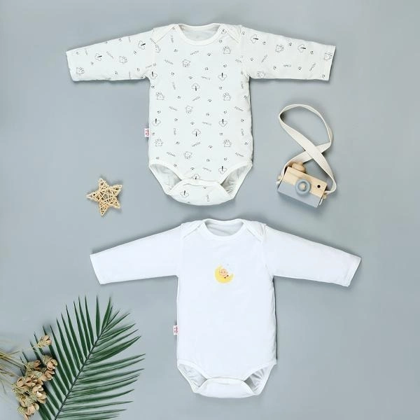 Combo 2 bodysuit tay dài in gấu xám và em bé IQ Baby màu trắng 1