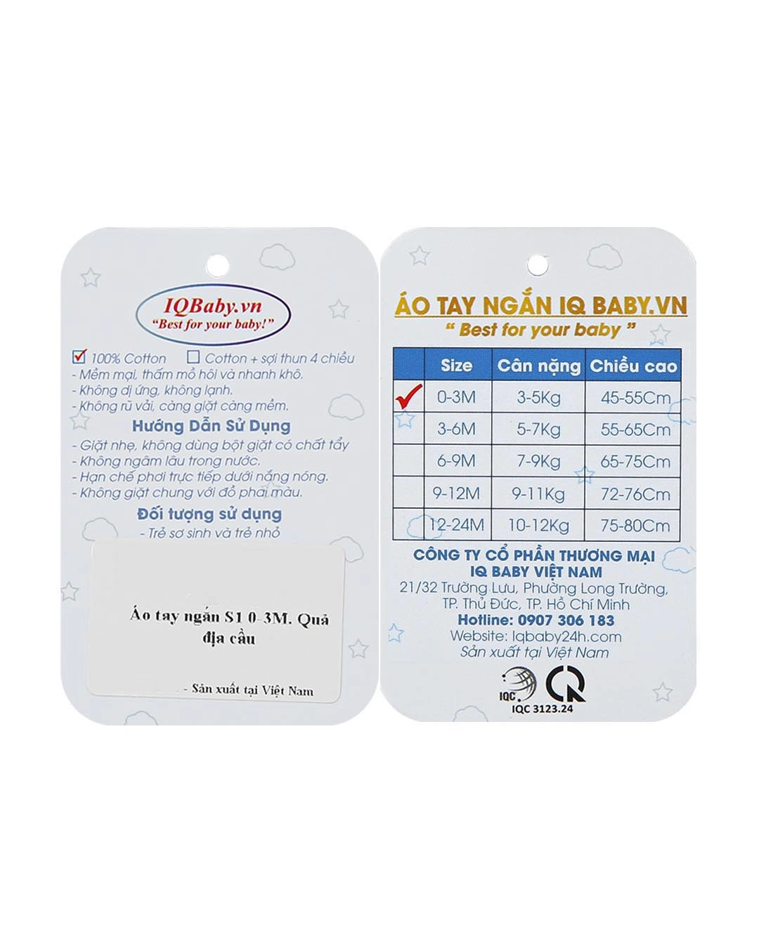 Áo tay ngắn in quả địa cầu IQ Baby màu trắng 6