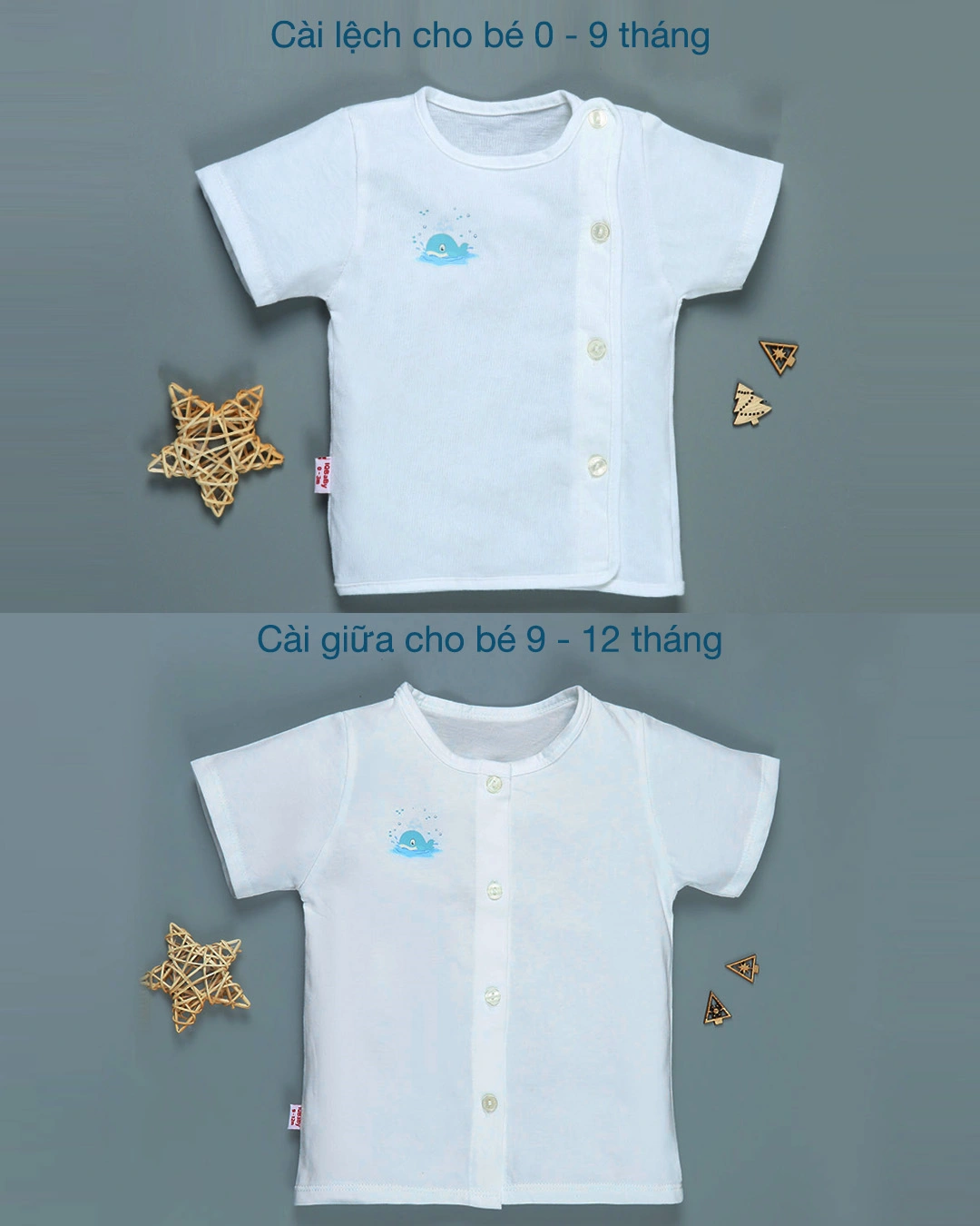 Áo tay ngắn in cá voi IQ Baby màu trắng 2