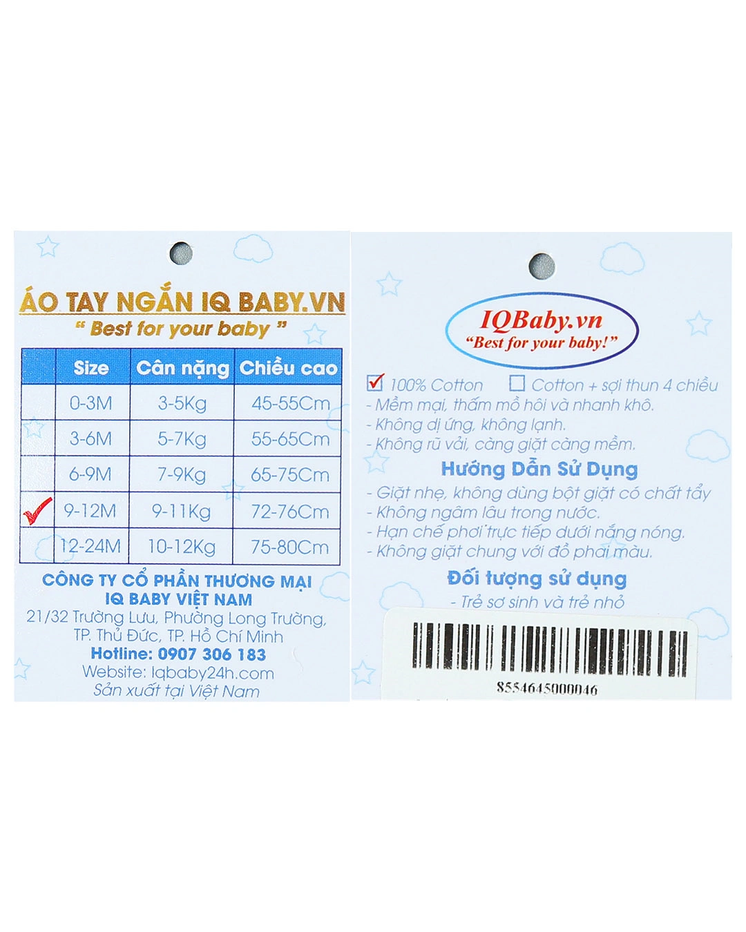 Áo tay ngắn in cá voi IQ Baby màu trắng 11