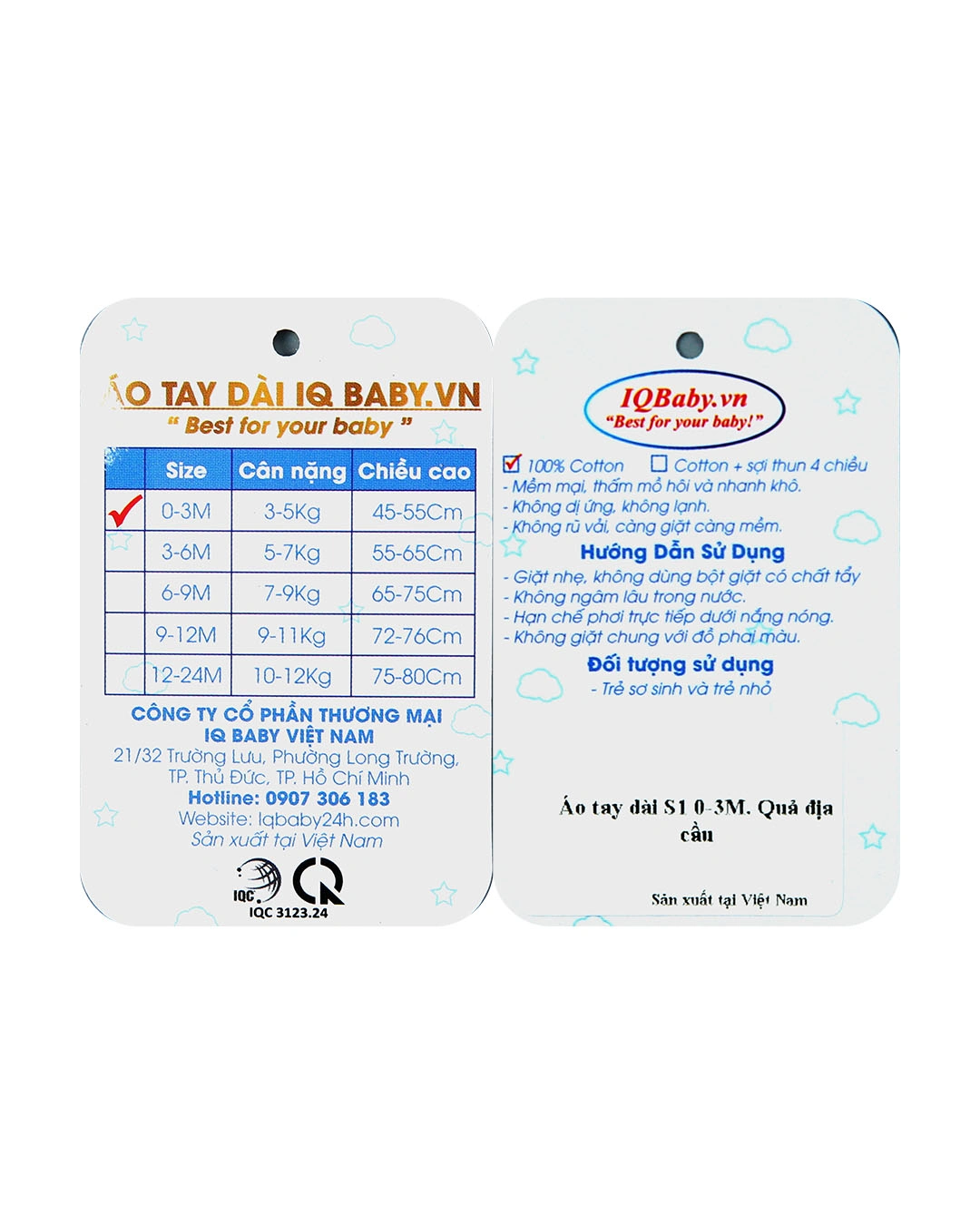 Áo tay dài in quả địa cầu IQ Baby màu trắng 6