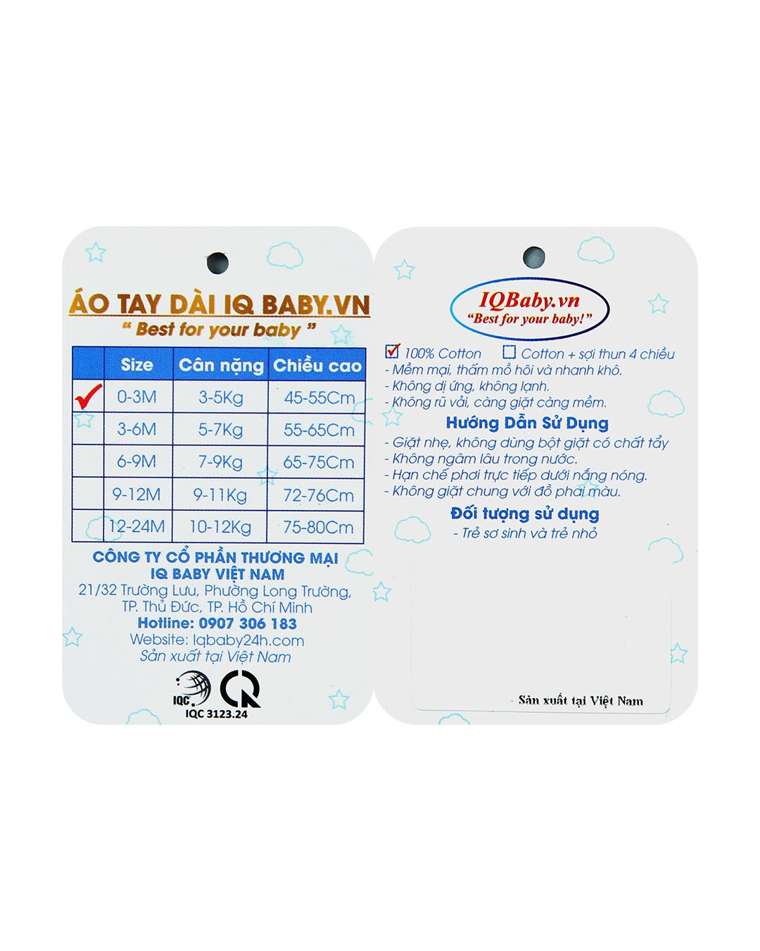 Áo tay dài in hình cá voi IQ Baby màu trắng 11