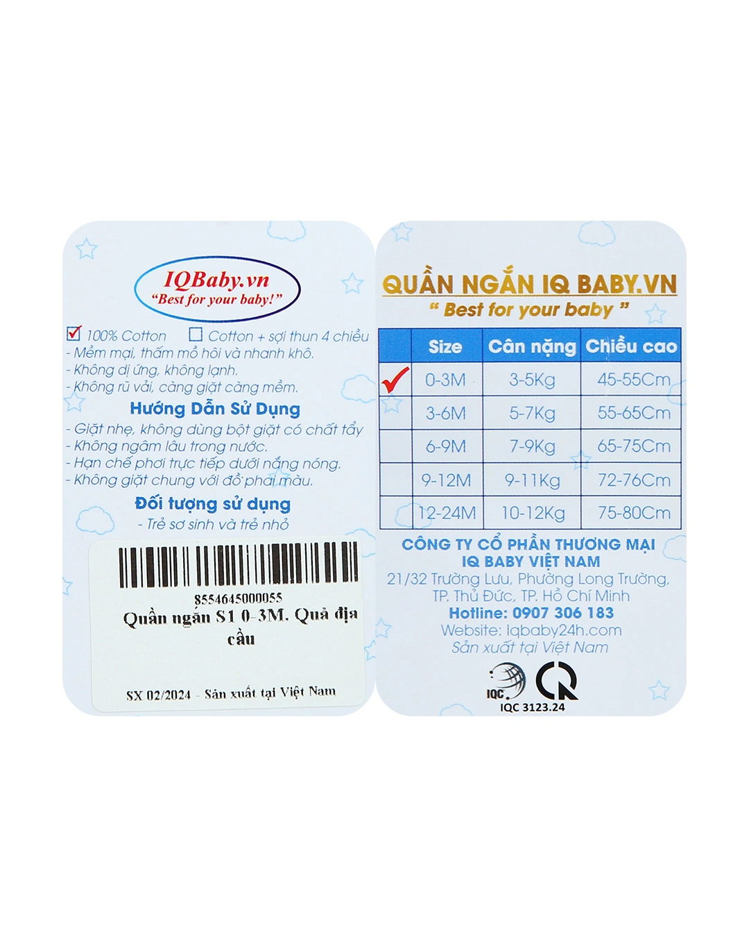 Quần ngắn in quả địa cầu IQ Baby màu trắng 6