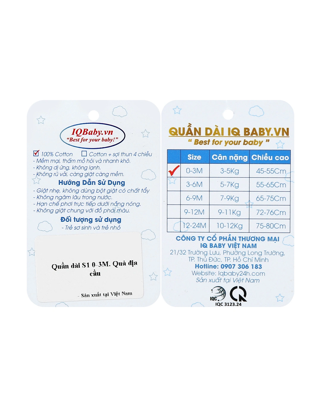 Quần dài in quả địa cầu IQ Baby màu trắng 7