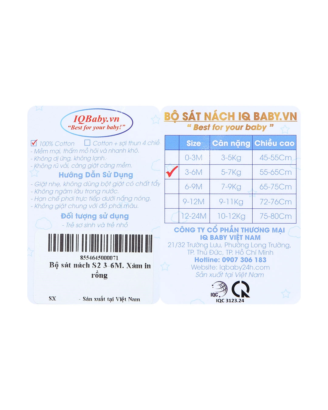 Bộ sát nách in hình rồng IQ Baby màu xám 12