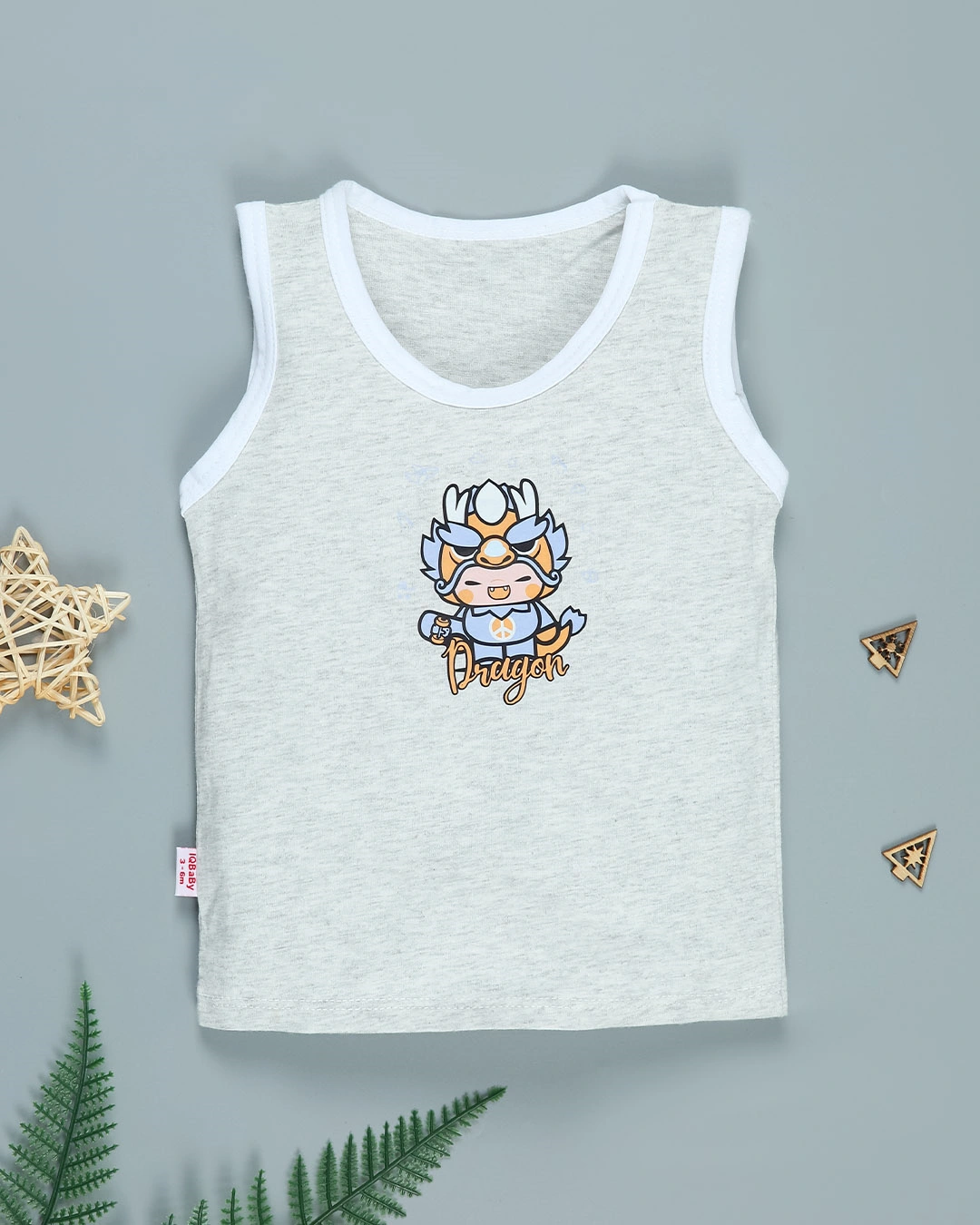 Bộ sát nách in hình rồng IQ Baby màu xám 2