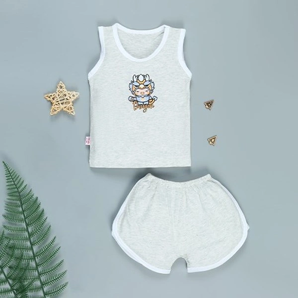 Bộ sát nách in hình rồng IQ Baby màu xám 1