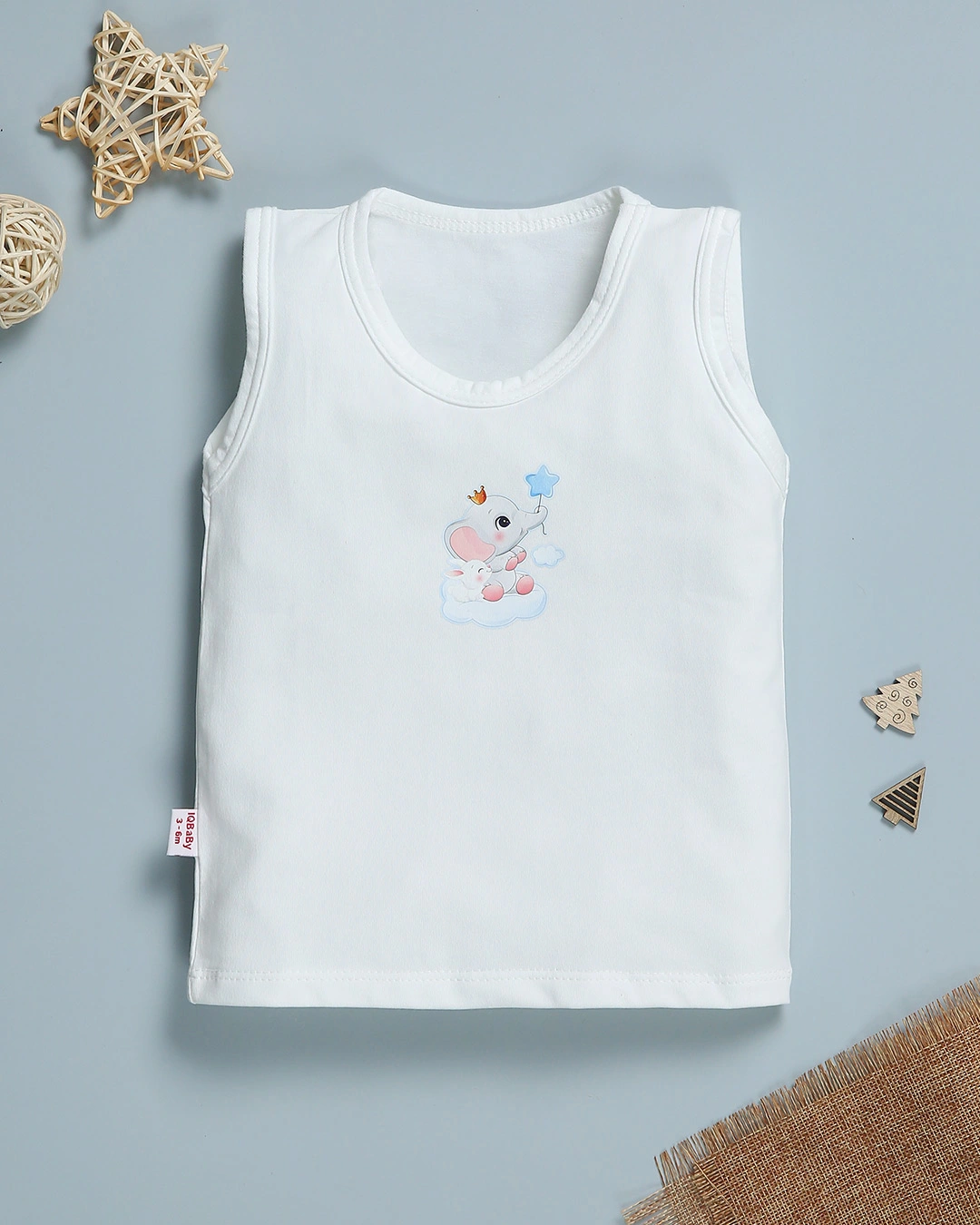 Bộ sát nách in hình voi IQ Baby màu trắng 2