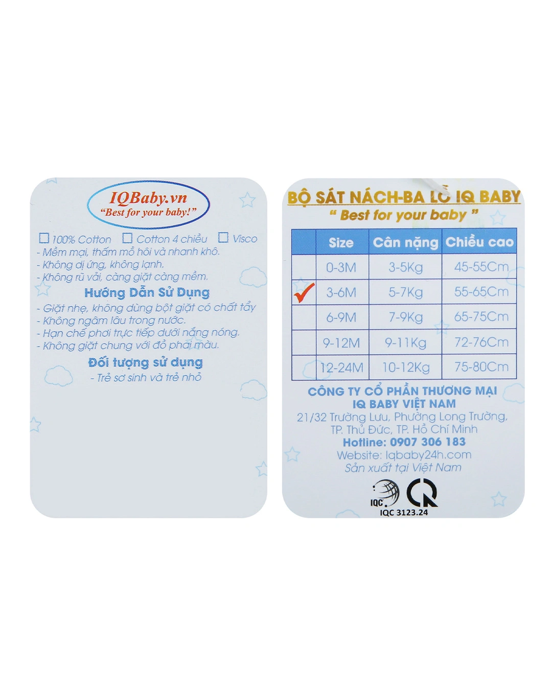 Bộ sát nách in hình voi IQ Baby màu trắng viền xanh 11