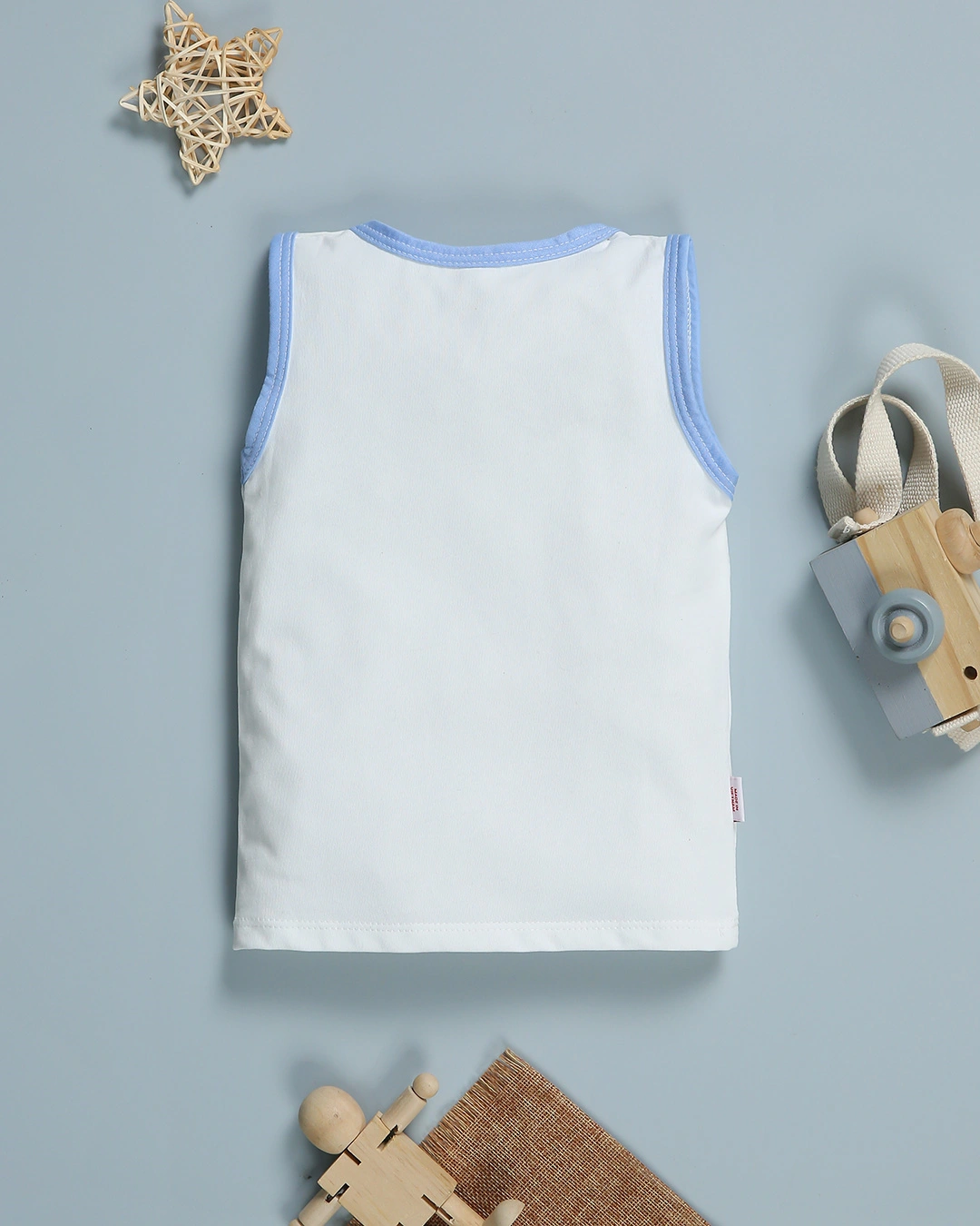 Bộ sát nách in hình voi IQ Baby màu trắng viền xanh 3