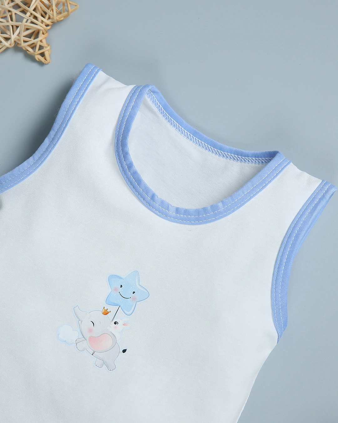 Bộ sát nách in hình voi IQ Baby màu trắng viền xanh 4