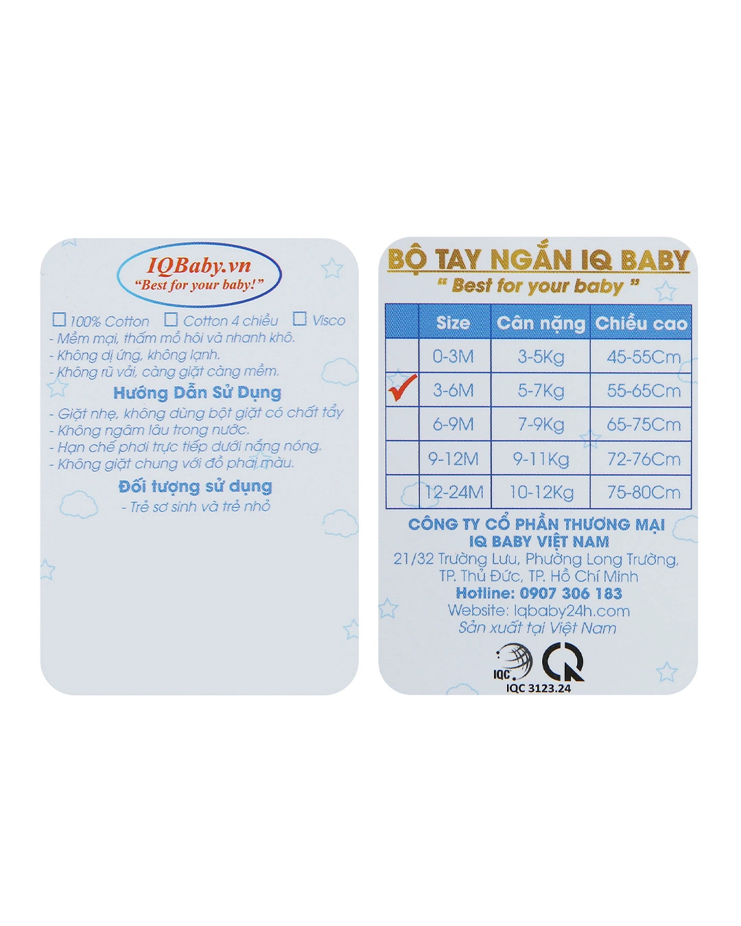 Bộ tay ngắn in hình voi IQ Baby màu trắng 11