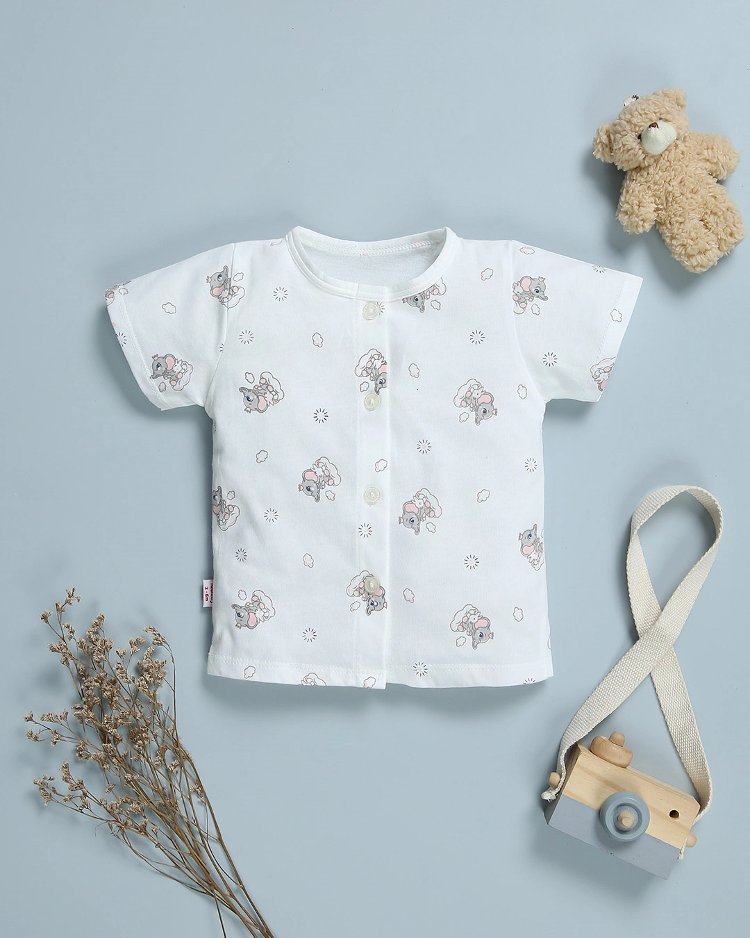 Bộ tay ngắn in hình voi IQ Baby màu trắng 2