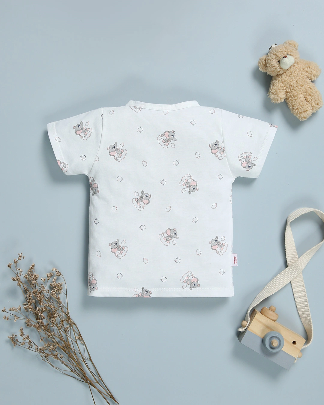 Bộ tay ngắn in hình voi IQ Baby màu trắng 3