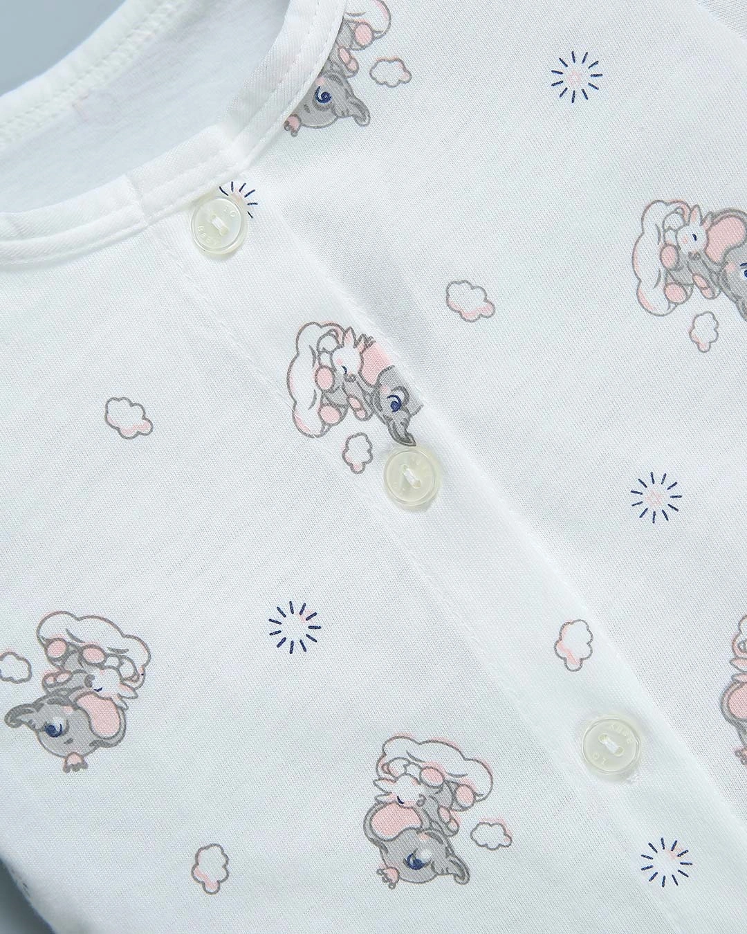 Bộ tay ngắn in hình voi IQ Baby màu trắng 6