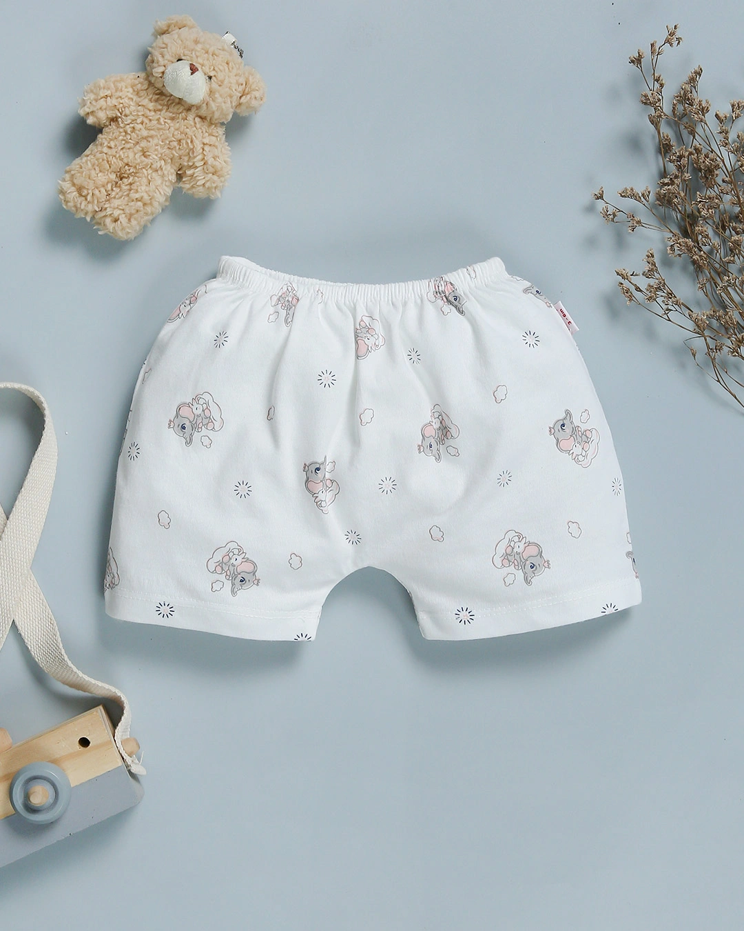 Bộ tay ngắn in hình voi IQ Baby màu trắng 7