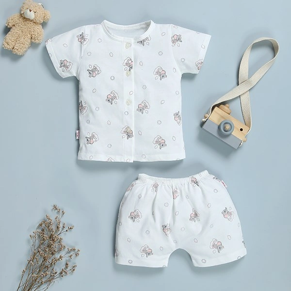 Bộ tay ngắn in hình voi IQ Baby màu trắng 1