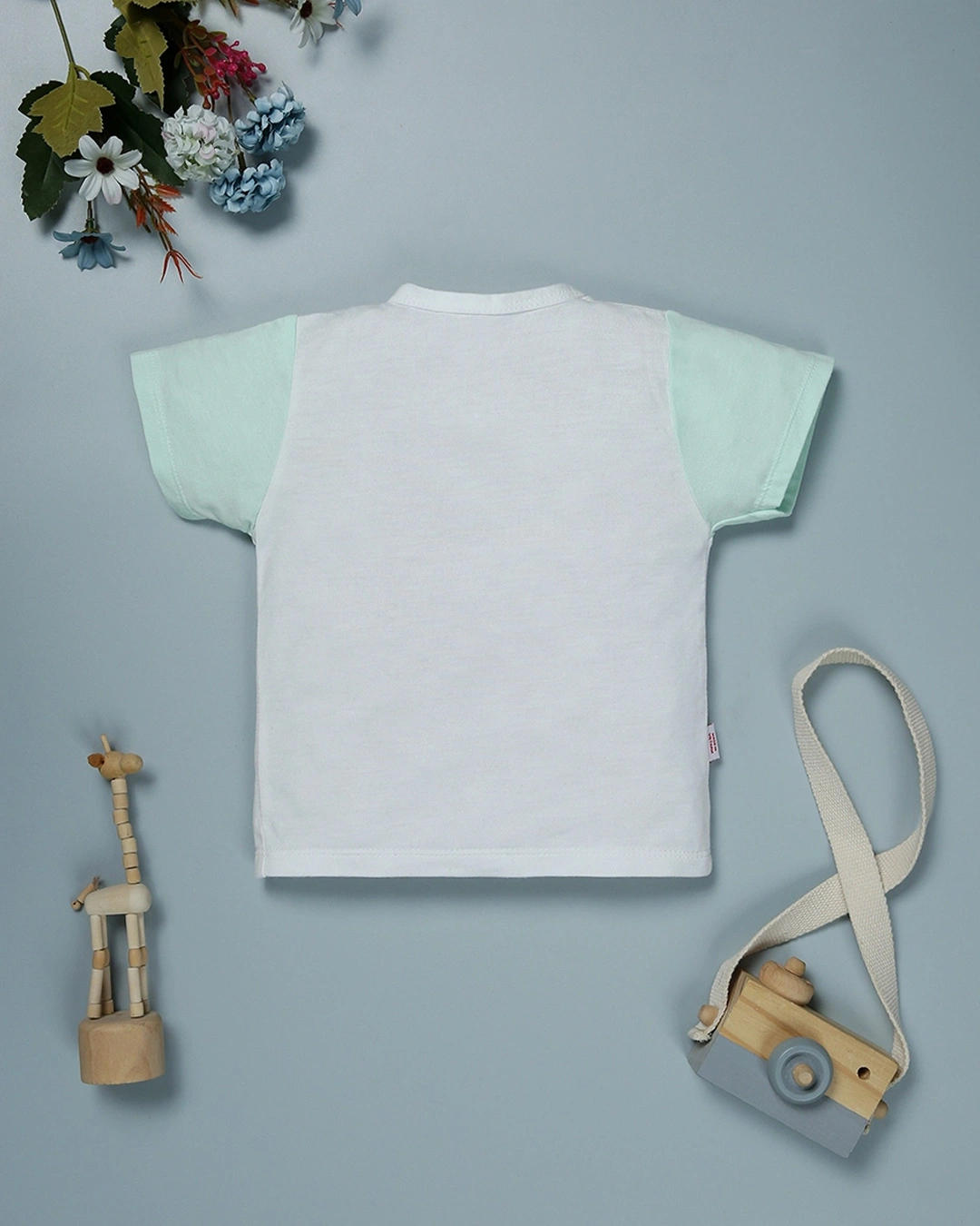 Bộ tay ngắn in hình voi IQ Baby màu trắng - xanh ngọc 3