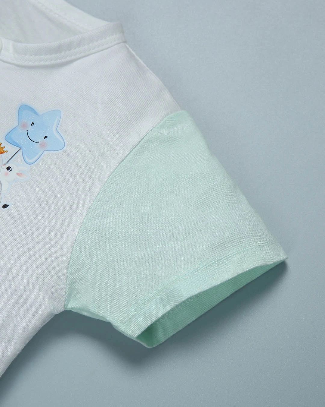 Bộ tay ngắn in hình voi IQ Baby màu trắng - xanh ngọc 5